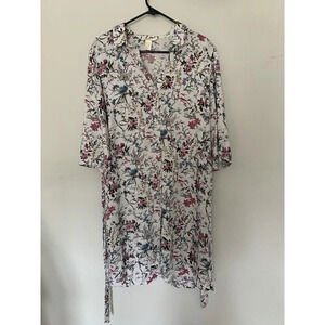 H &M Floral Belted Button Front Shirt Dress Romantic Classic Size 8